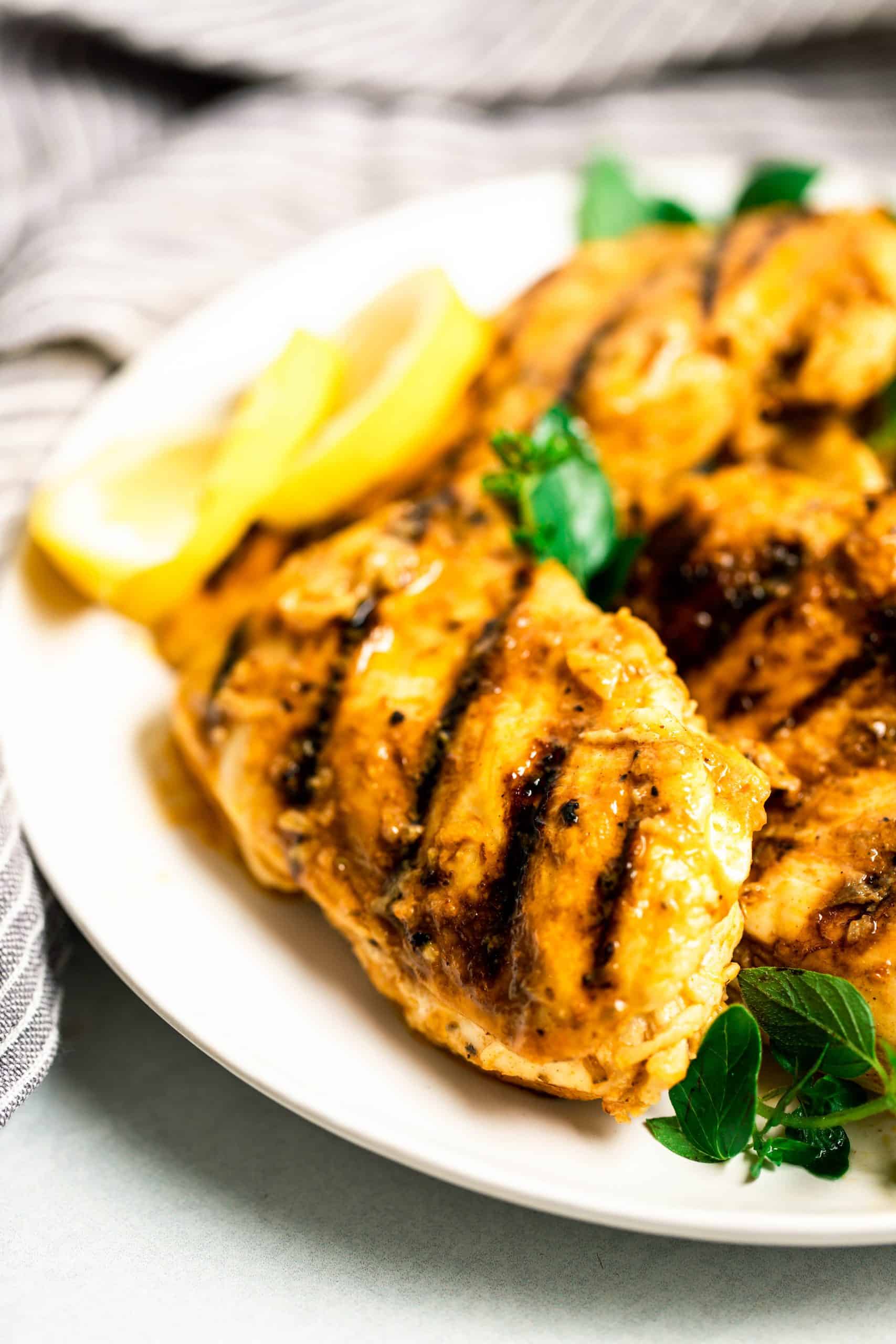 greek grilled chicken on a white plate