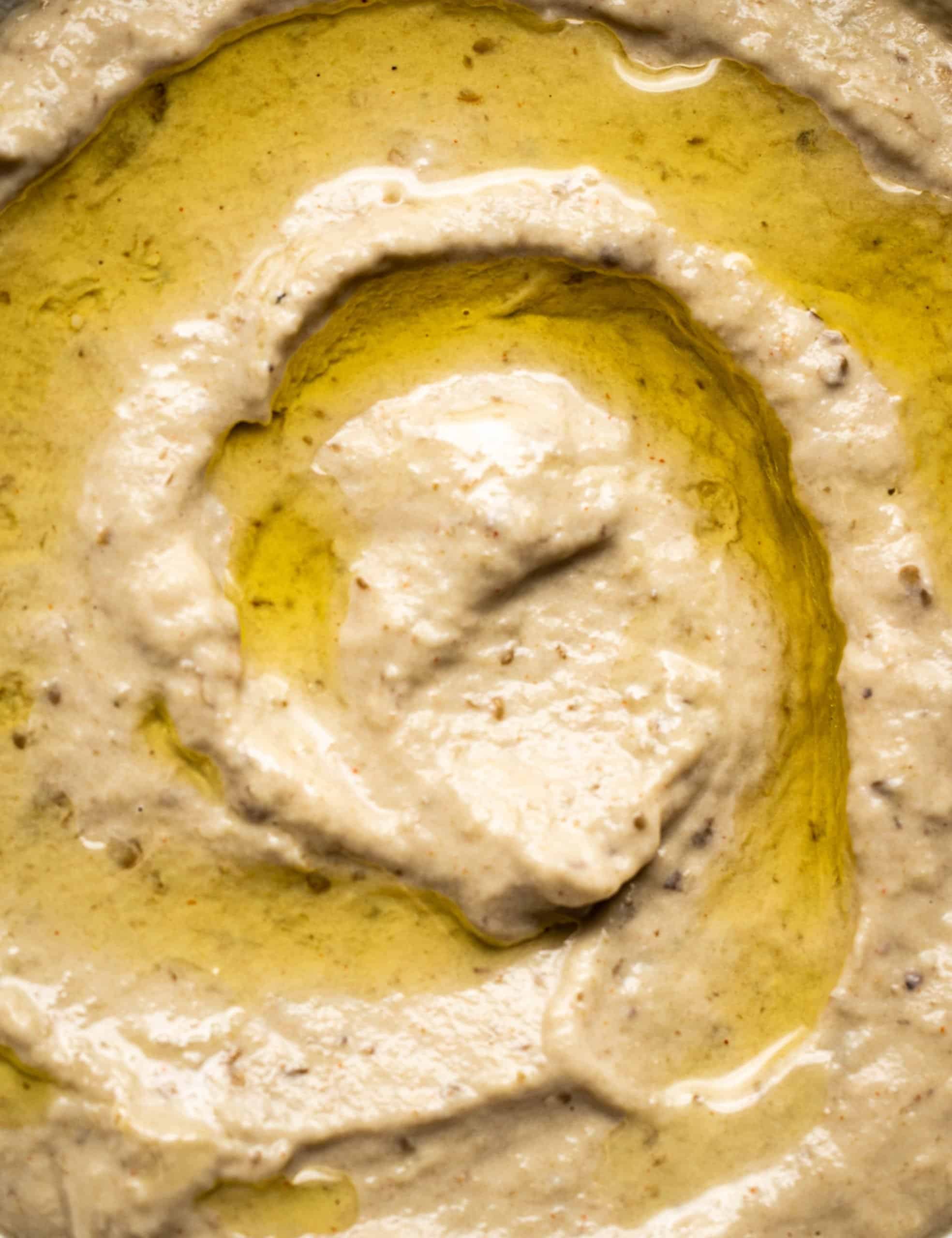 Baba Ganoush dip with a swirl of olive oil