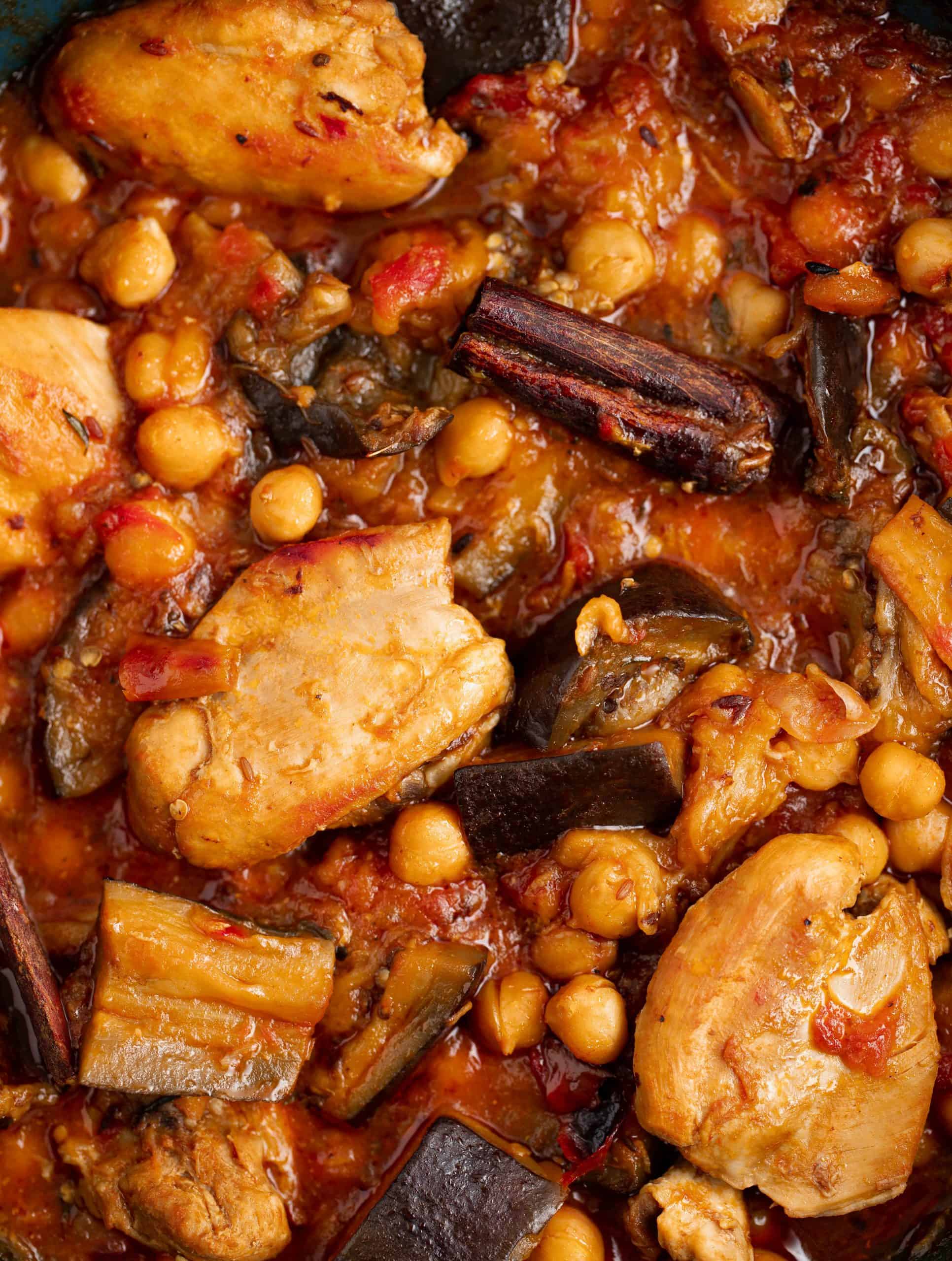 Close up of chicken and eggplant tagine